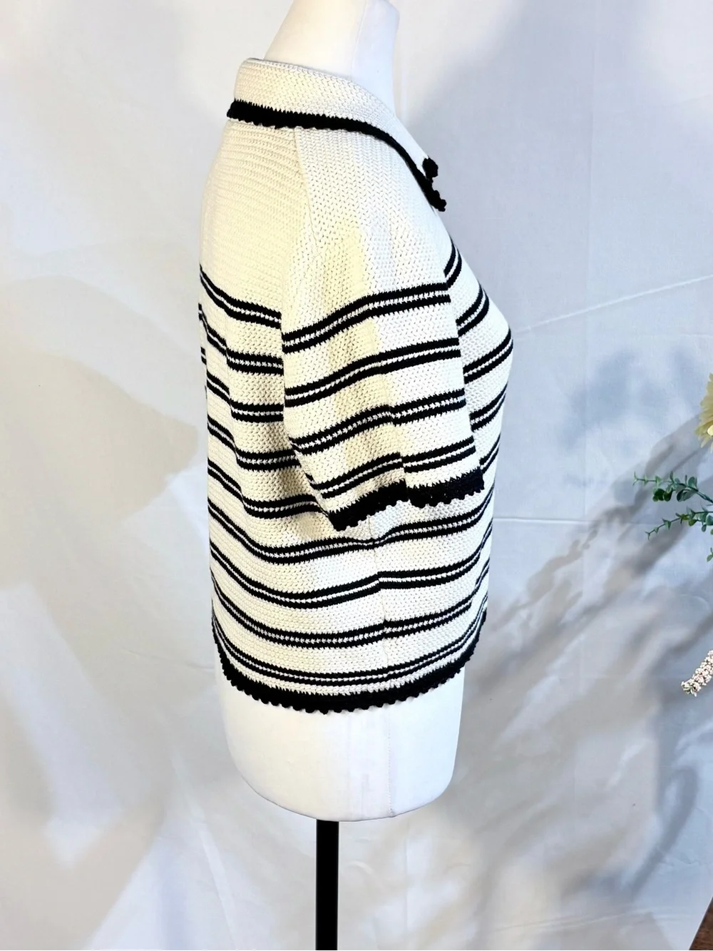 💥NWT J.Crew Photo Sample Striped Crochet Knit Sweater Shirt Cotton Sz M🧡